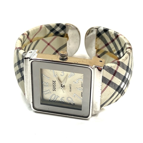 Suisse | Vintage CW32 Plaid Stainless Steel Cuff Bangle Watch SMALL - Picture 1 of 6